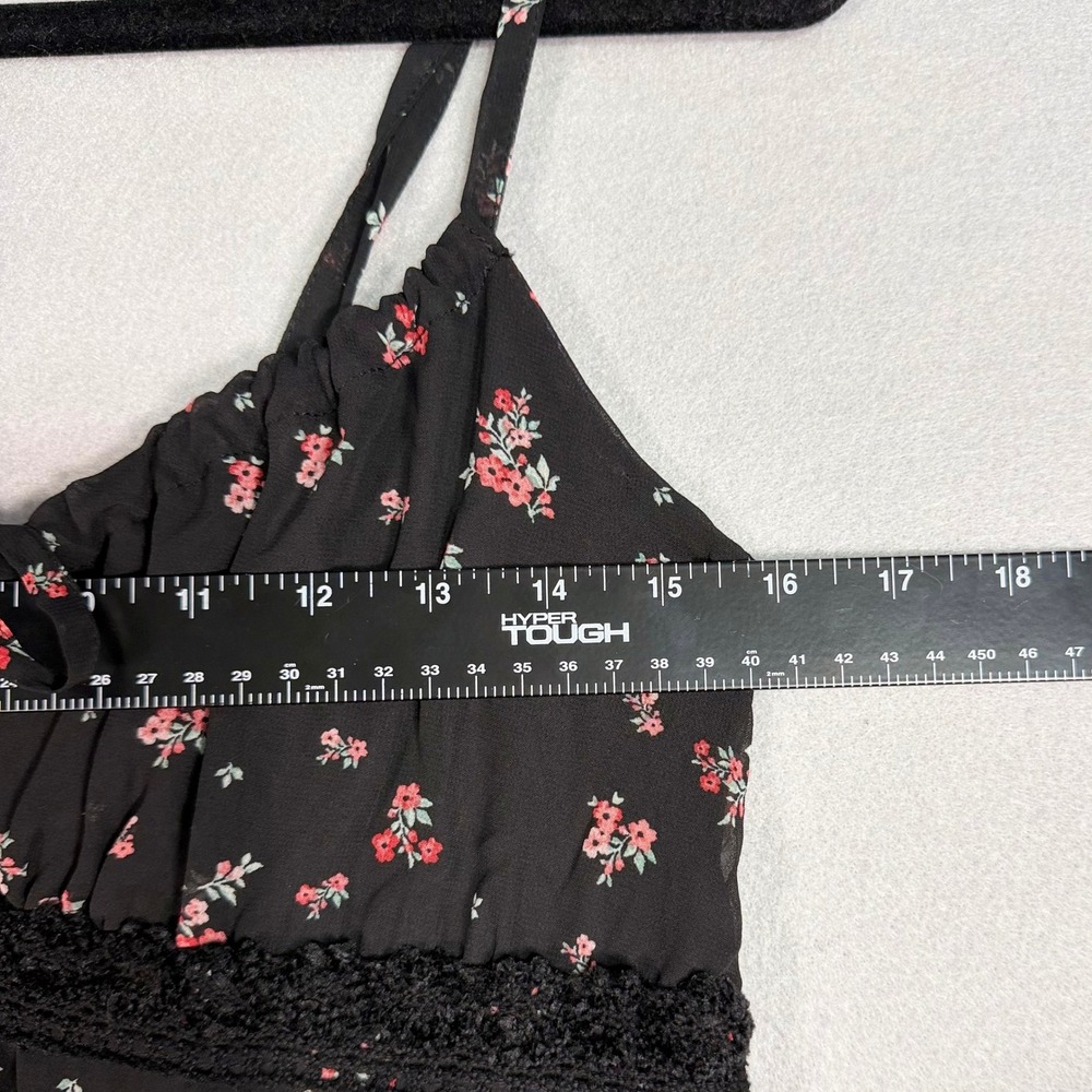 Whimsigoth Floral Babydoll Midi Dress M Black Chiffon Lace Smocked Coquette Y2K - Picture 6 of 9